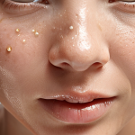 Close-up of a radiant, clear face, highlighting smooth skin texture and youthful glow. Incorporate subtle visual metaphors for powerful anti-aging ingredients like retinol, hyaluronic acid, and vitamin C – perhaps glowing molecular structures or abstract, swirling essences. The background should be clean, modern, and evoke a sense of scientific precision and efficacy. High detail, soft light, premium skincare aesthetic.