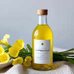 Nattljusolja Bottle & Flowers**

"Close-up of a beautifully presented bottle of kallpressad nattljusolja, surrounded by blooming nattljus (evening primrose) flowers. The bottle has a minimalist, eco-friendly label. Soft, natural lighting. Background of woven linen. safe for work, appropriate content, fully clothed, professional product photography, high quality, perfect composition."

**
