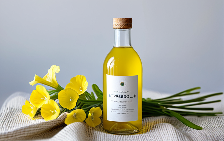 Nattljusolja Bottle & Flowers**
"Close-up of a beautifully presented bottle of kallpressad nattljusolja, surrounded by blooming nattljus (evening primrose) flowers. The bottle has a minimalist, eco-friendly label. Soft, natural lighting. Background of woven linen. safe for work, appropriate content, fully clothed, professional product photography, high quality, perfect composition."
**